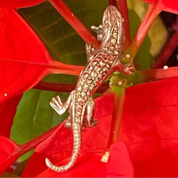 Vintage German Sterling Silver Marcasite Lizard Brooch Pin.Marked & Tested EUC - Picture 2 of 10
